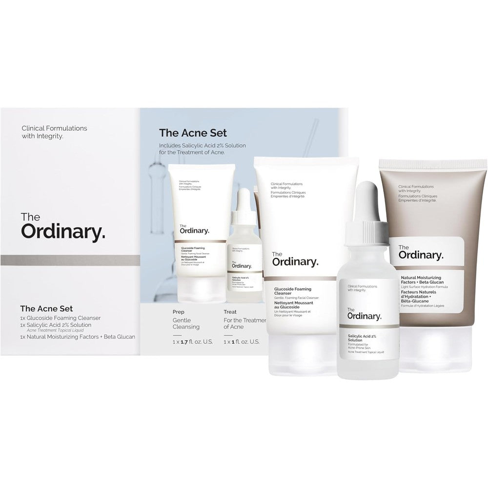 The Ordinary The Acne Set 3-Step Skincare Routine Kit front packaging layout.