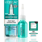L'Oreal Paris Bright Reveal Dark Spot Exfoliant Peel front view bottle for hyperpigmentation treatment