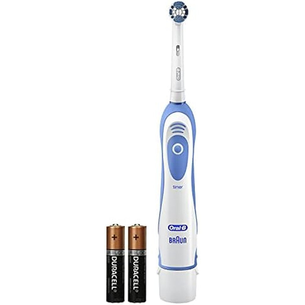 Oral-B Advance Power DB4010 electric toothbrush front view showing blue and white rubber grip
