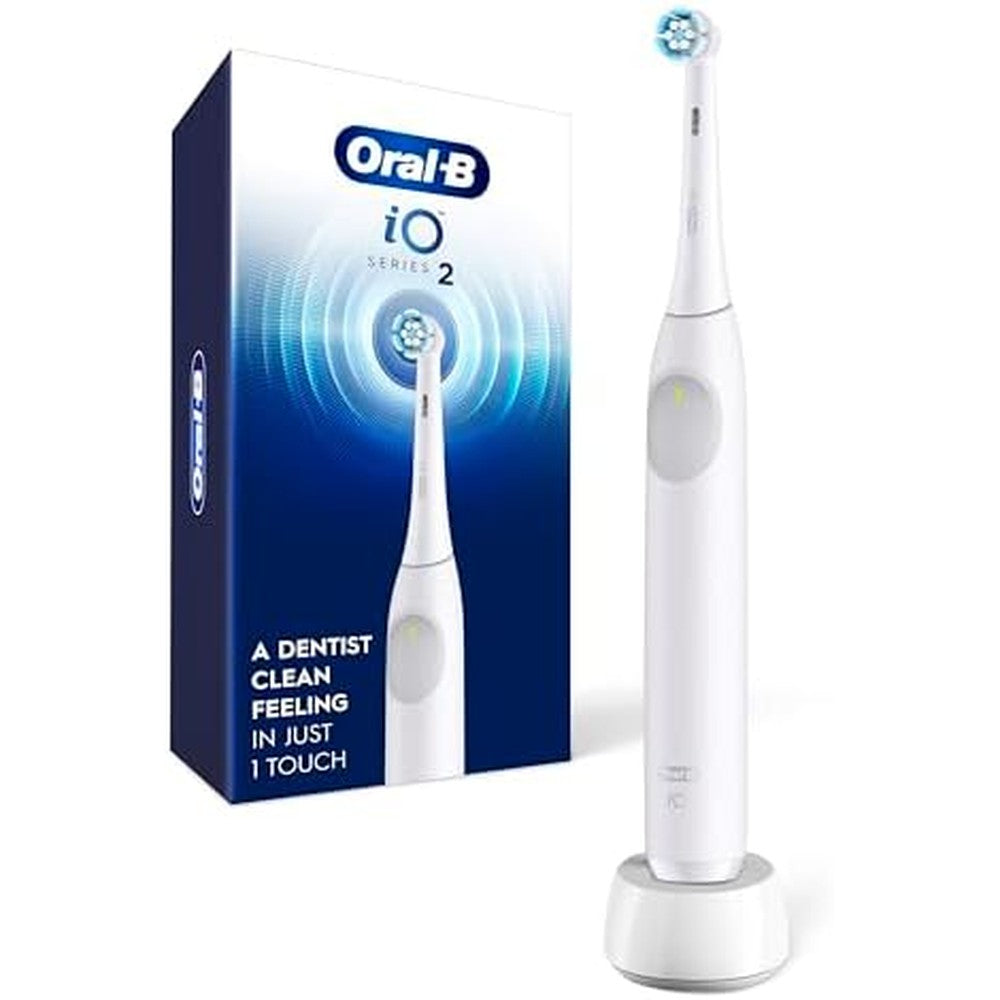 Oral-B iO Series 2 electric toothbrush in pure white front view showing the sleek handle design.