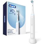 Oral-B iO Series 3 Rechargeable Electric Toothbrush front view showing the sleek white handle and round brush head.