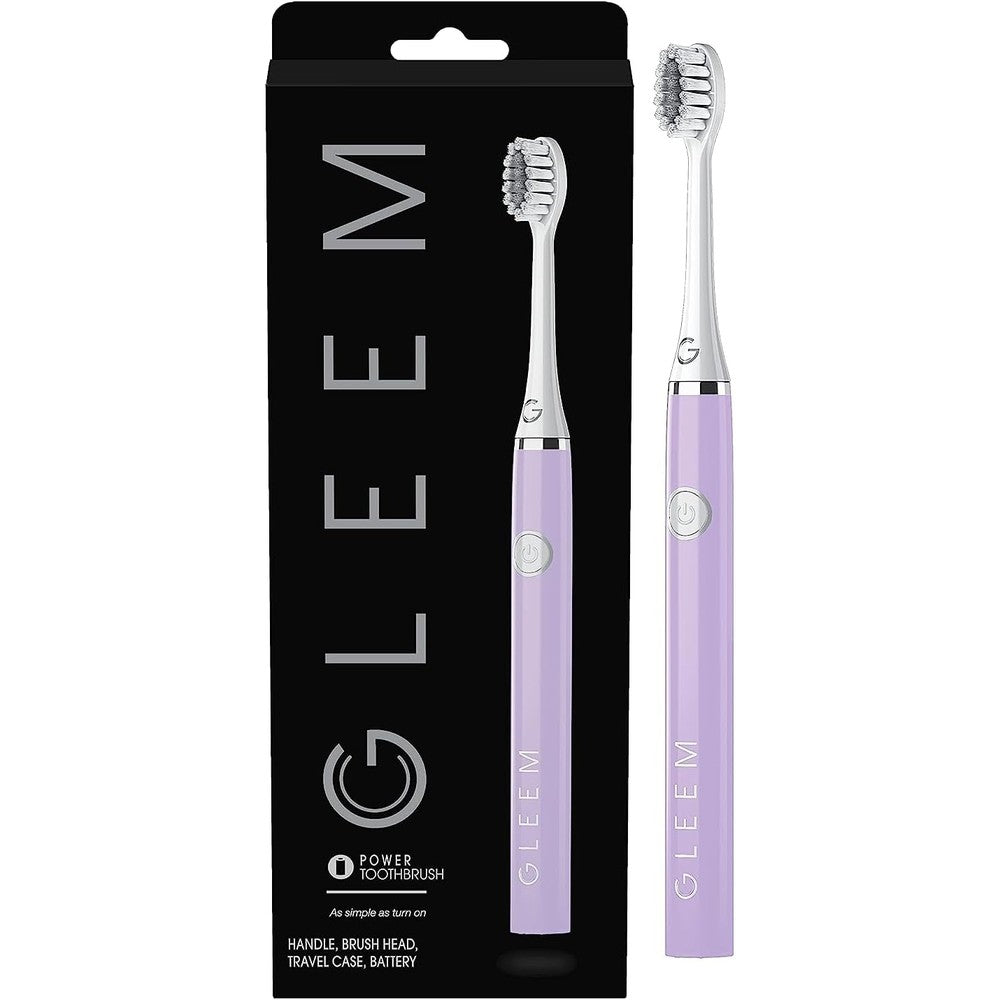 Gleem battery powered electric toothbrush lavender front view showcasing glossy finish