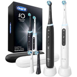 Oral-B iO Series 5 Brilliant Clean Electric Toothbrush twin pack front view showing black and white handles