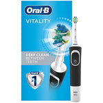 Oral-B Vitality FlossAction Rechargeable Electric Toothbrush in black front view showing handle and brush head.