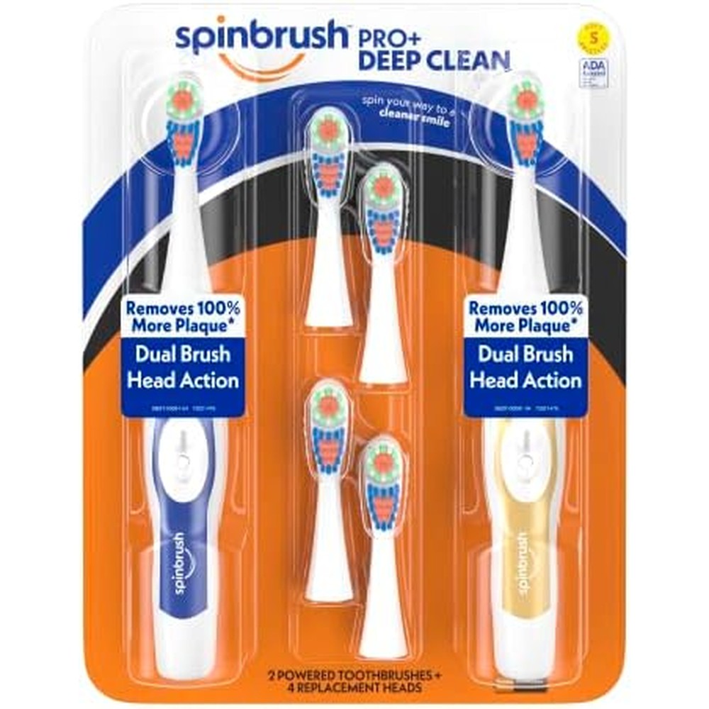 Arm and Hammer Spinbrush Pro Plus Deep Clean adult battery toothbrush value pack front view
