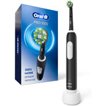 Oral-B Pro 1000 Rechargeable Electric Toothbrush Black Edition front view showing the sleek handle and CrossAction brush head.