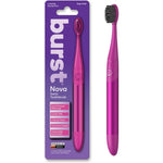 Burst Nova sonic toothbrush in pink front view showing the sleek aluminum handle and soft brush head.