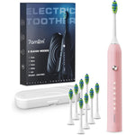 7am2m Sonic Electric Toothbrush For Adults And Kids With 8 Brush Heads And Travel Case Rechargeable Oral Care Device In Pink - Image 1