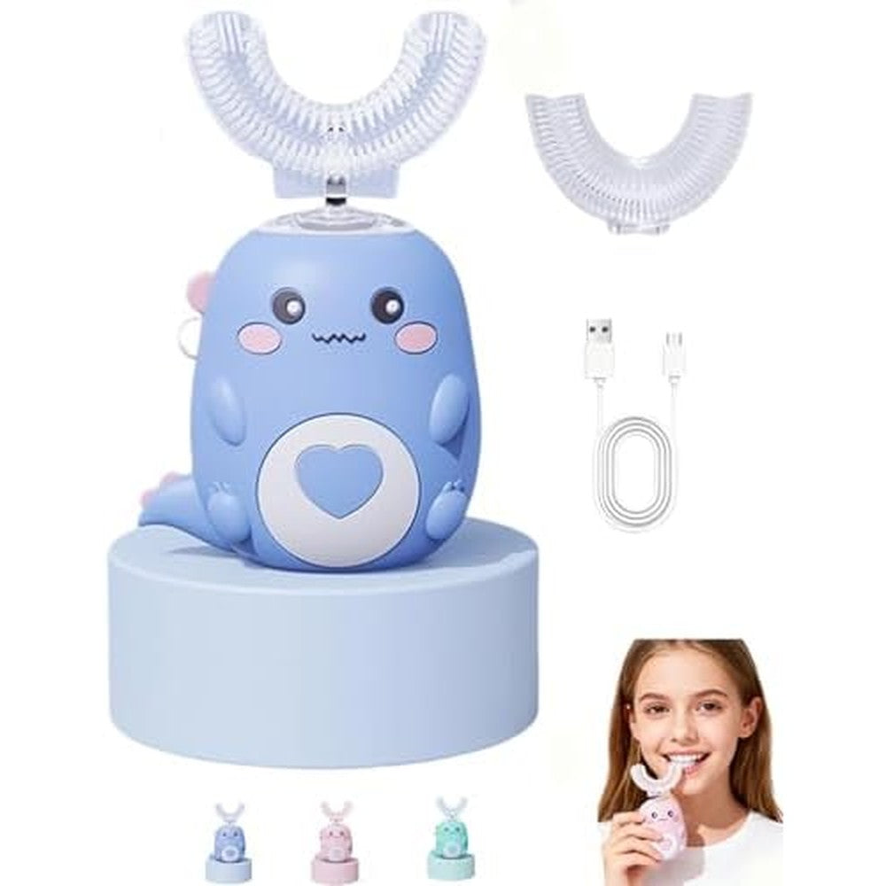 Awellon US Kids U-Shaped Ultrasonic Toothbrush blue front view