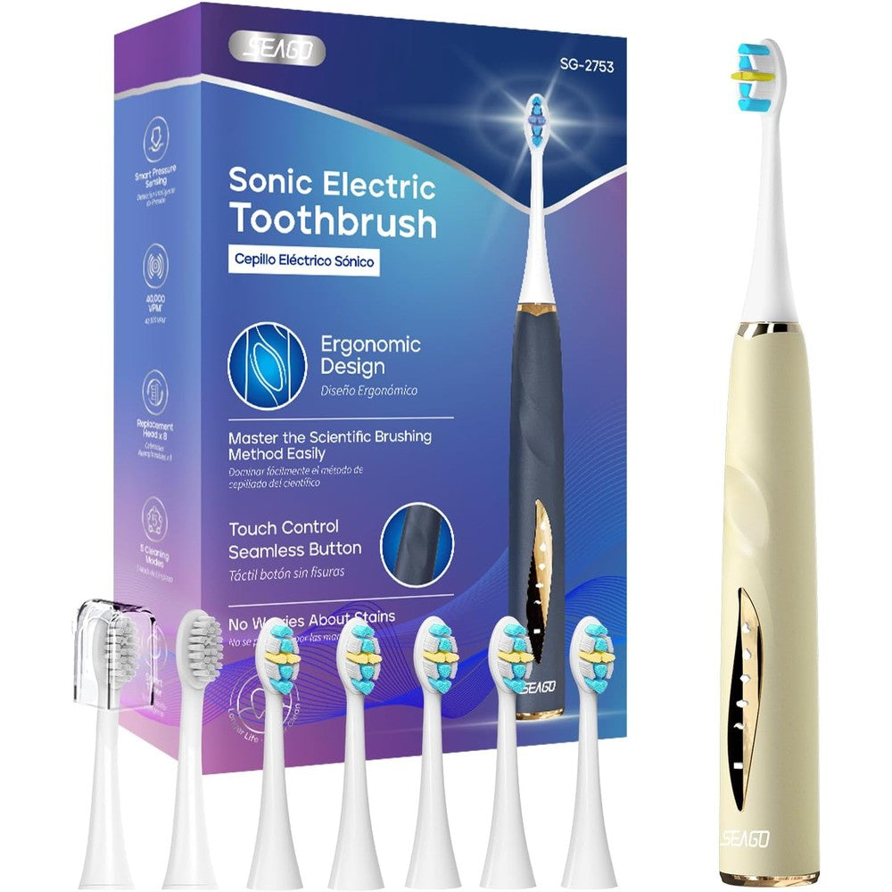 SEAGO Sonic Electric Toothbrush SG-2753 front view in elegant beige finish.