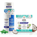 GuruNanda Whitening Wonder Duo packaging showing front view of dual barrel mouthwash and whitening strips kit