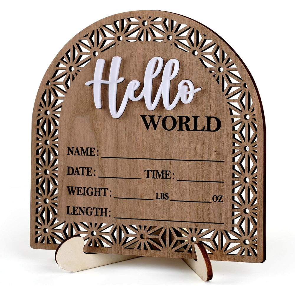 PEUTIER wooden birth announcement sign front view showcasing three dimensional acrylic lettering.