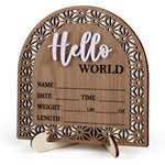 PEUTIER wooden birth announcement sign front view showcasing three dimensional acrylic lettering.