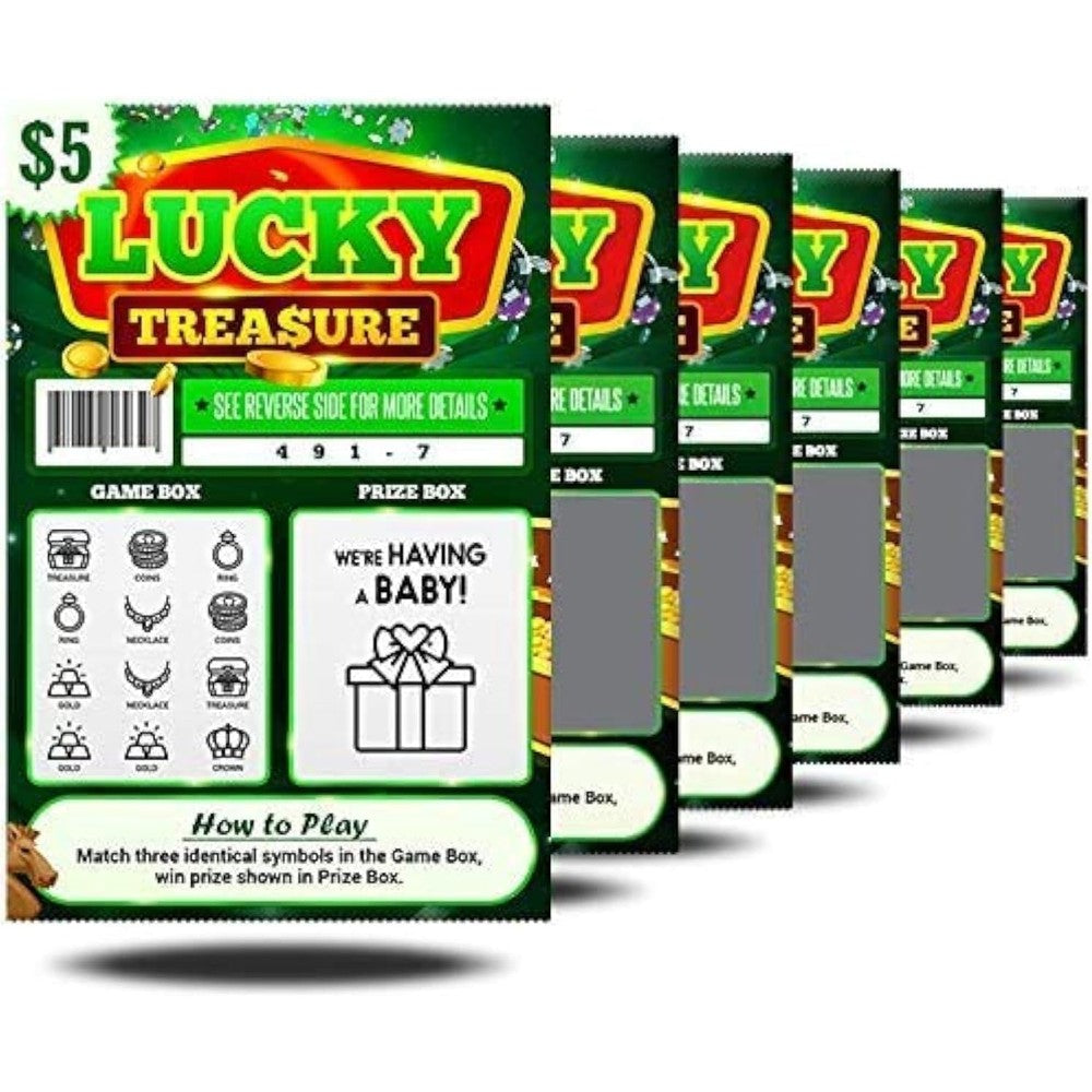 Jayour pregnancy announcement lottery scratch off tickets front view of six pack