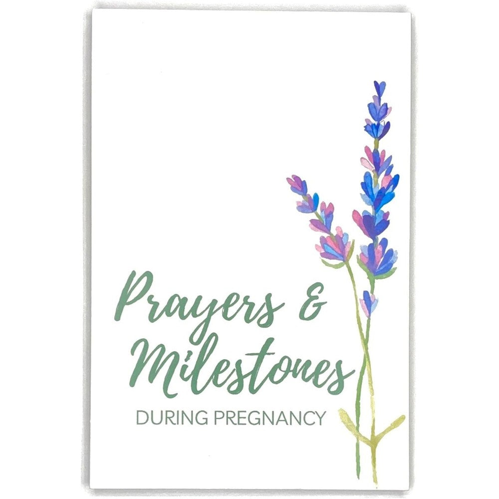 Autumn and Annie pregnancy prayer cards front view showcasing lavender watercolor design on premium matte paper.