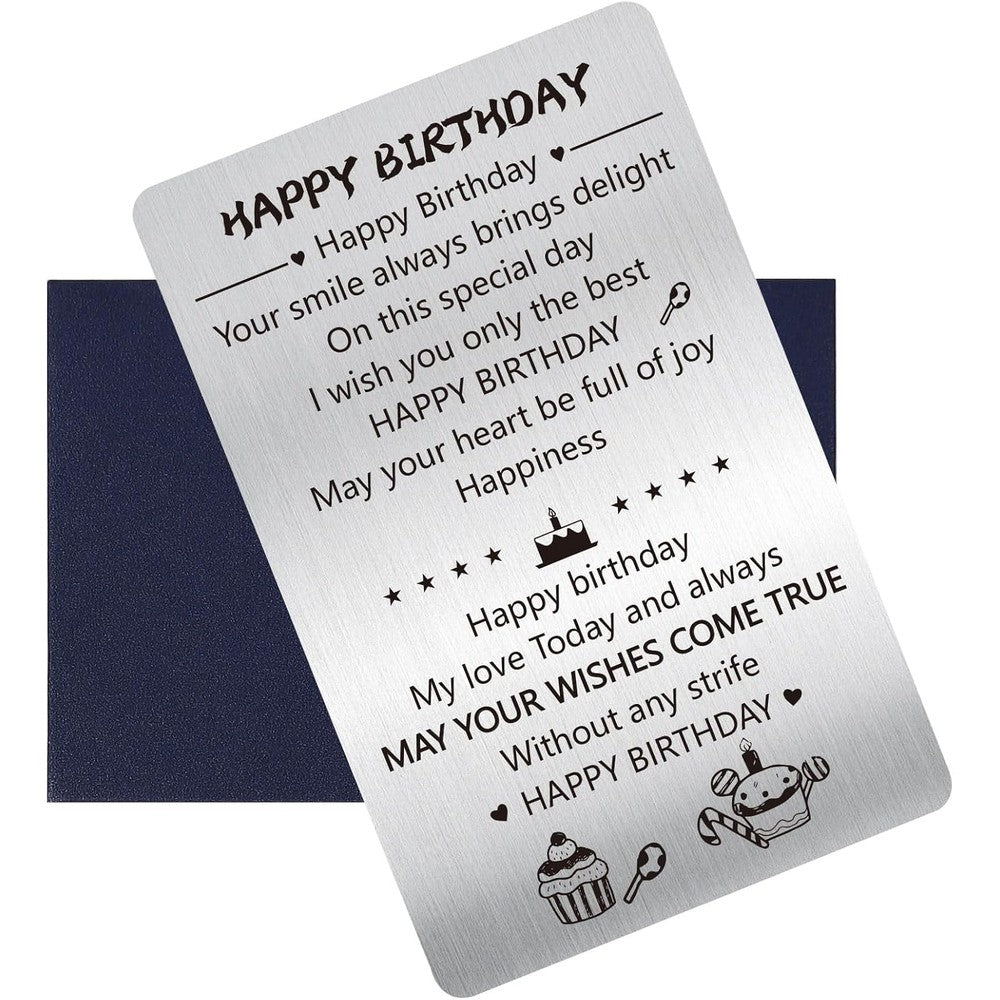 Demiwise Happy Birthday stainless steel wallet insert card front view
