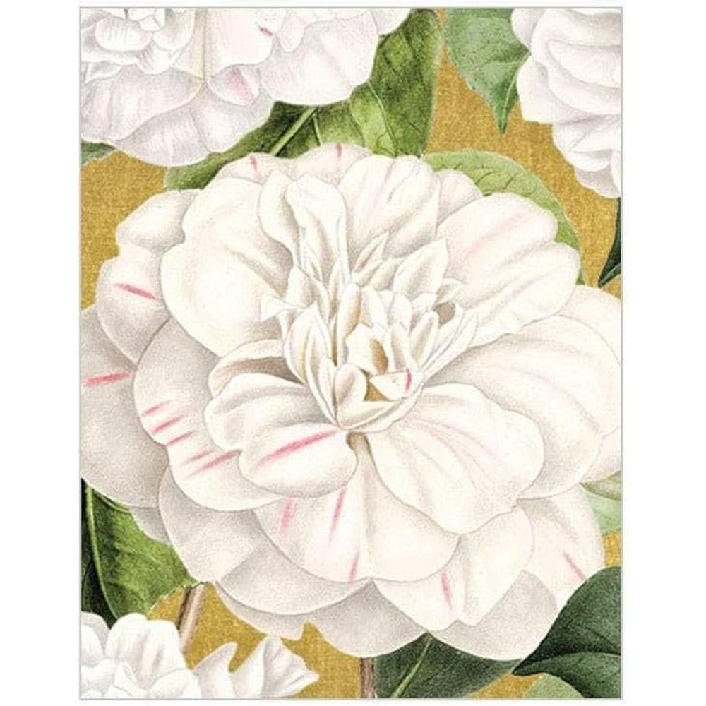 Caspari Camellia Garden Gift Enclosure Cards gold botanical stationery front view