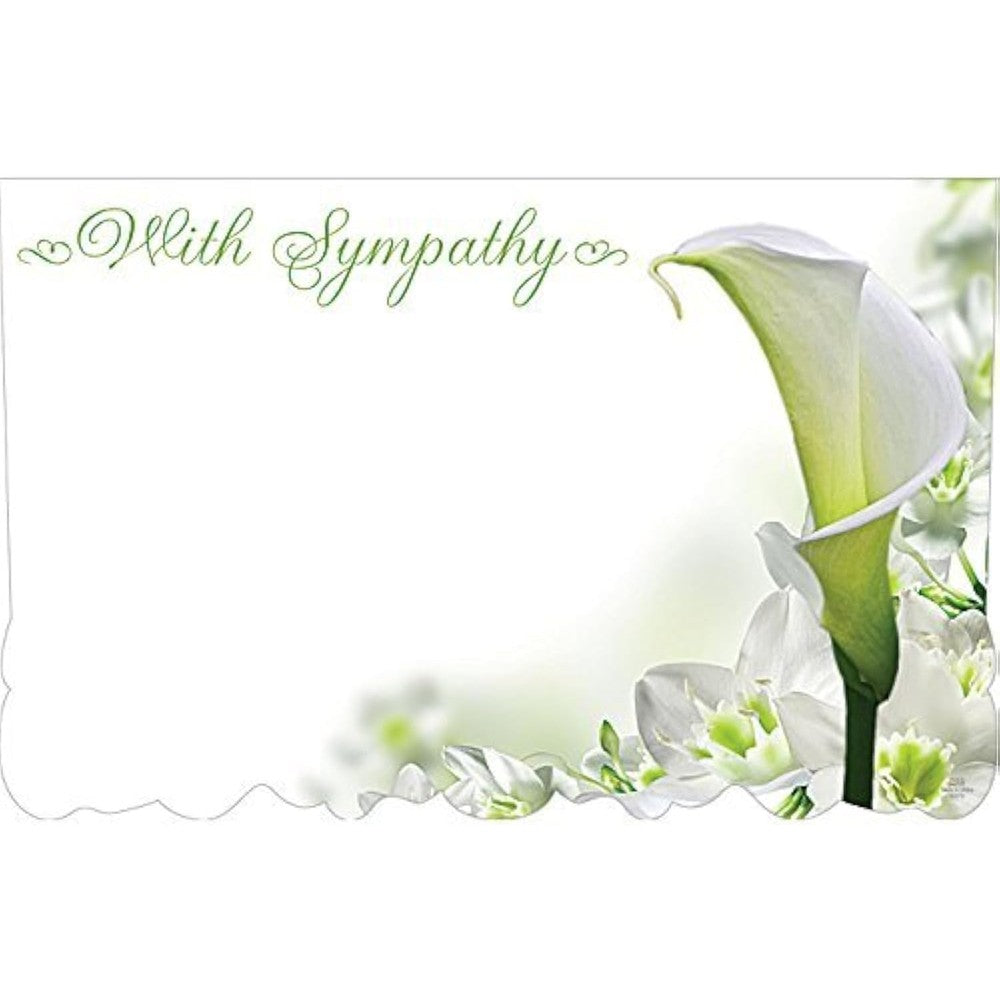 Burton With Sympathy Condolence Enclosure Cards front view featuring a white Calla Lily design for funeral flower arrangements.