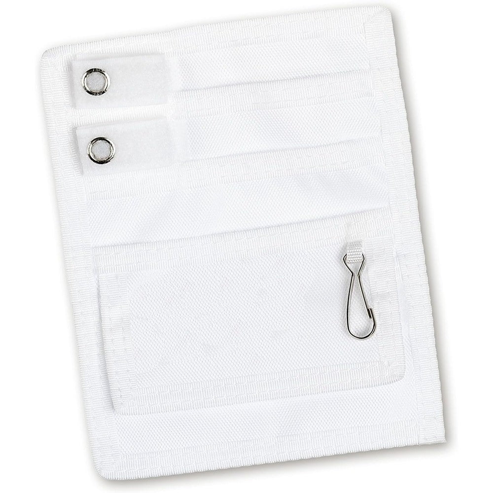 Prestige Medical 5-Pocket Organizer in white front view showing pockets and key chain clip.