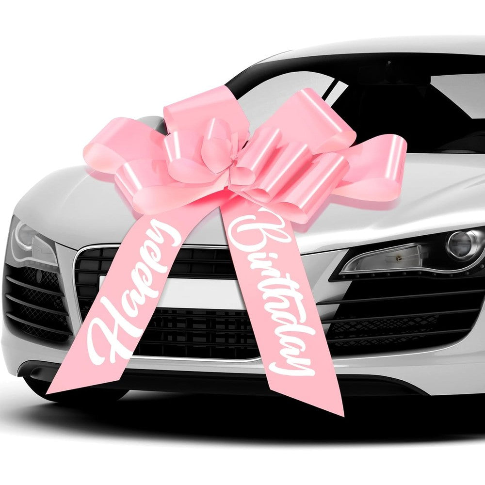 Datanly giant car bow light pink front view on vehicle hood