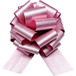 LeZakaa large pink pull bows front view showing vibrant glitter finish for premium gift wrapping.