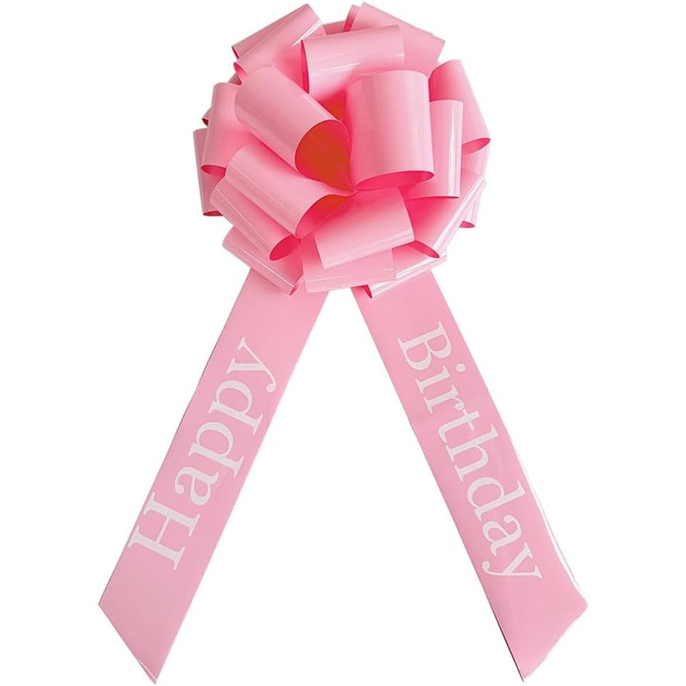 ZHUOWEISM Happy Birthday Big Pink Bow front view showcasing the fully assembled twelve inch multi layered glossy design.