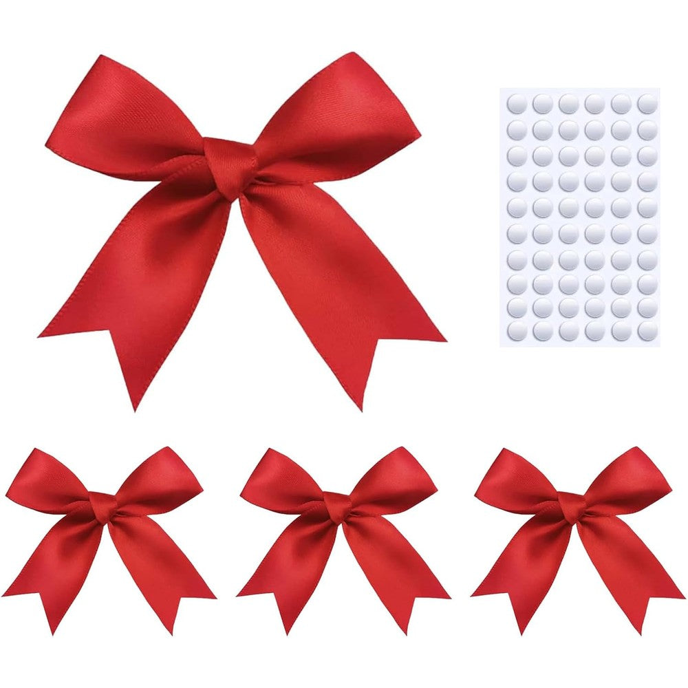BELIJA elegant gift wrap bows front view showcasing 50 pieces of vibrant red pre-tied ribbon bows for festive decorations.