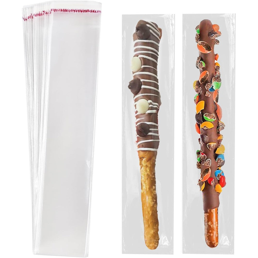 QOIUSO self sealing cellophane pretzel bags front view showing clear individual packaging