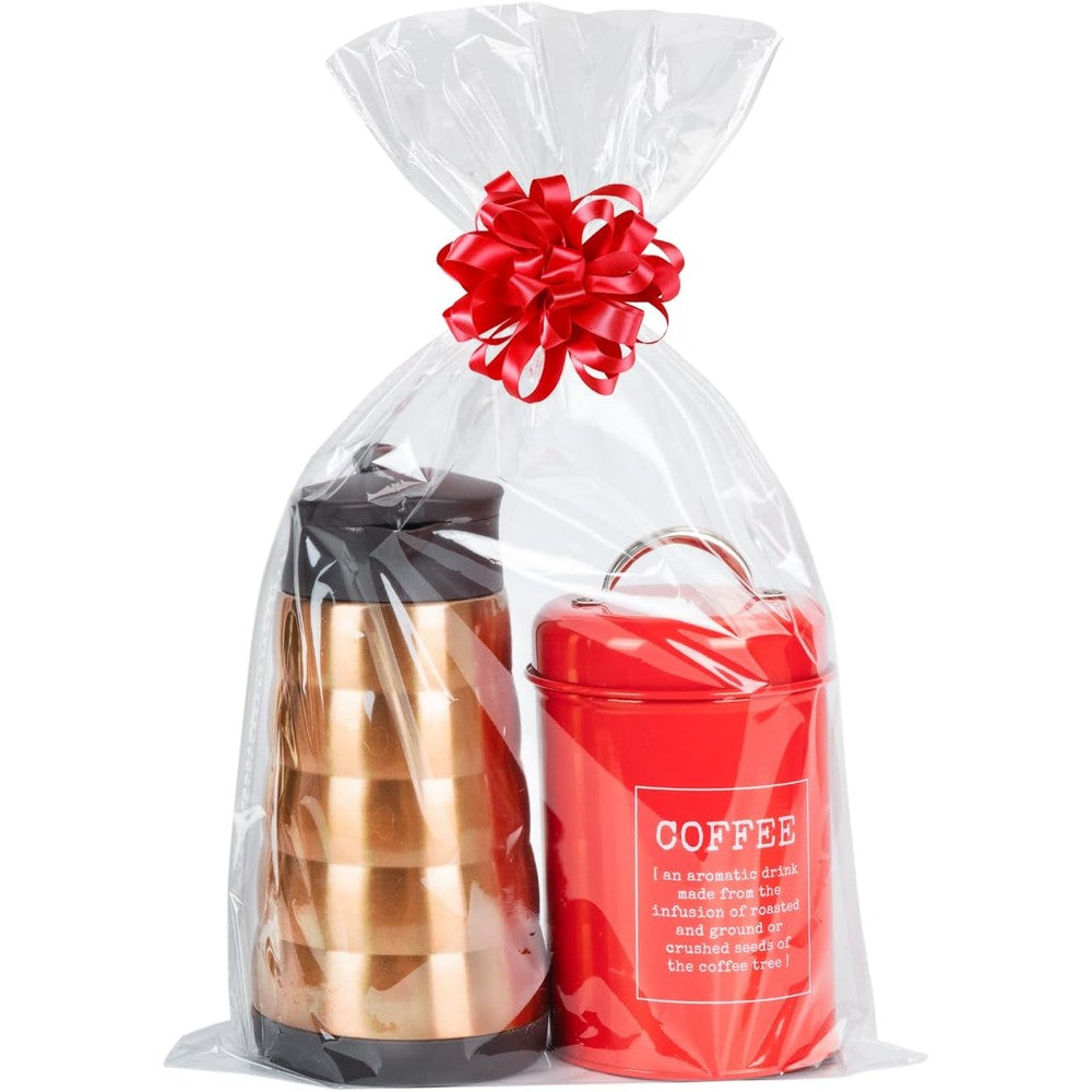 Labeol 20 Pieces Cellophane Gift Bags 12x18 front view showing crystal clear plastic material