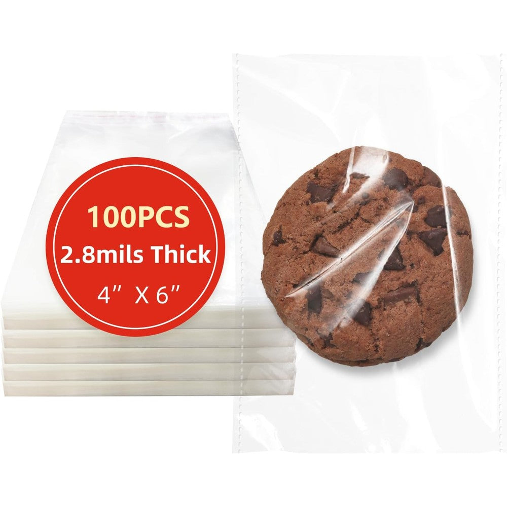 DTmasao clear self sealing cellophane bags 100 count front view packaging
