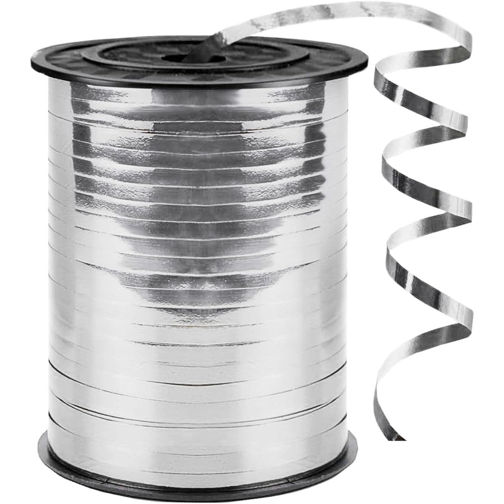 Ycdmljc shiny silver curling ribbon roll front view