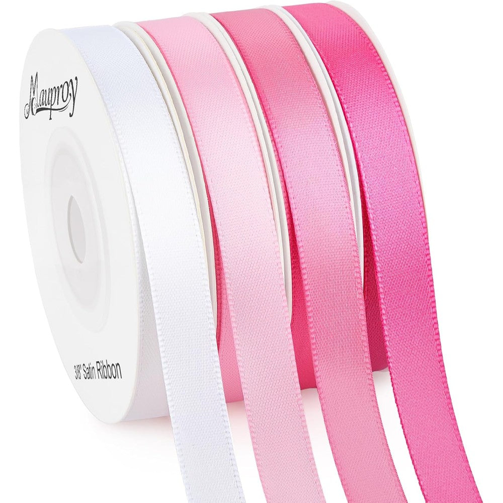 Mauproy 3/8 inch pink satin ribbon four rolls set