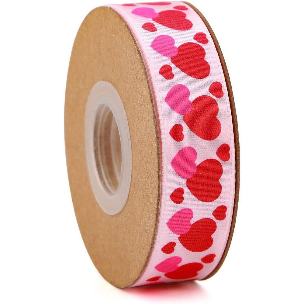 Meseey Valentine's Day heart pattern satin ribbon roll front view