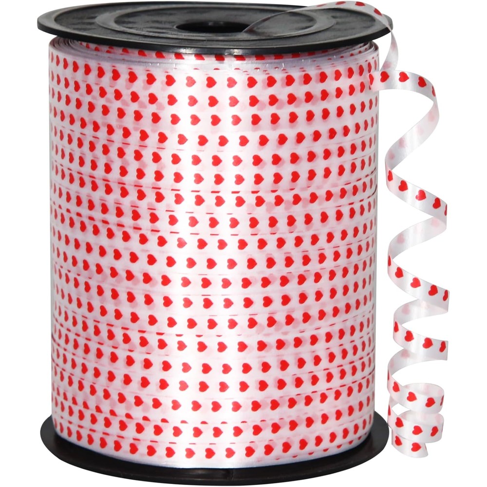 Omiselio 500 yard heart curling ribbon roll front view for gift wrapping.