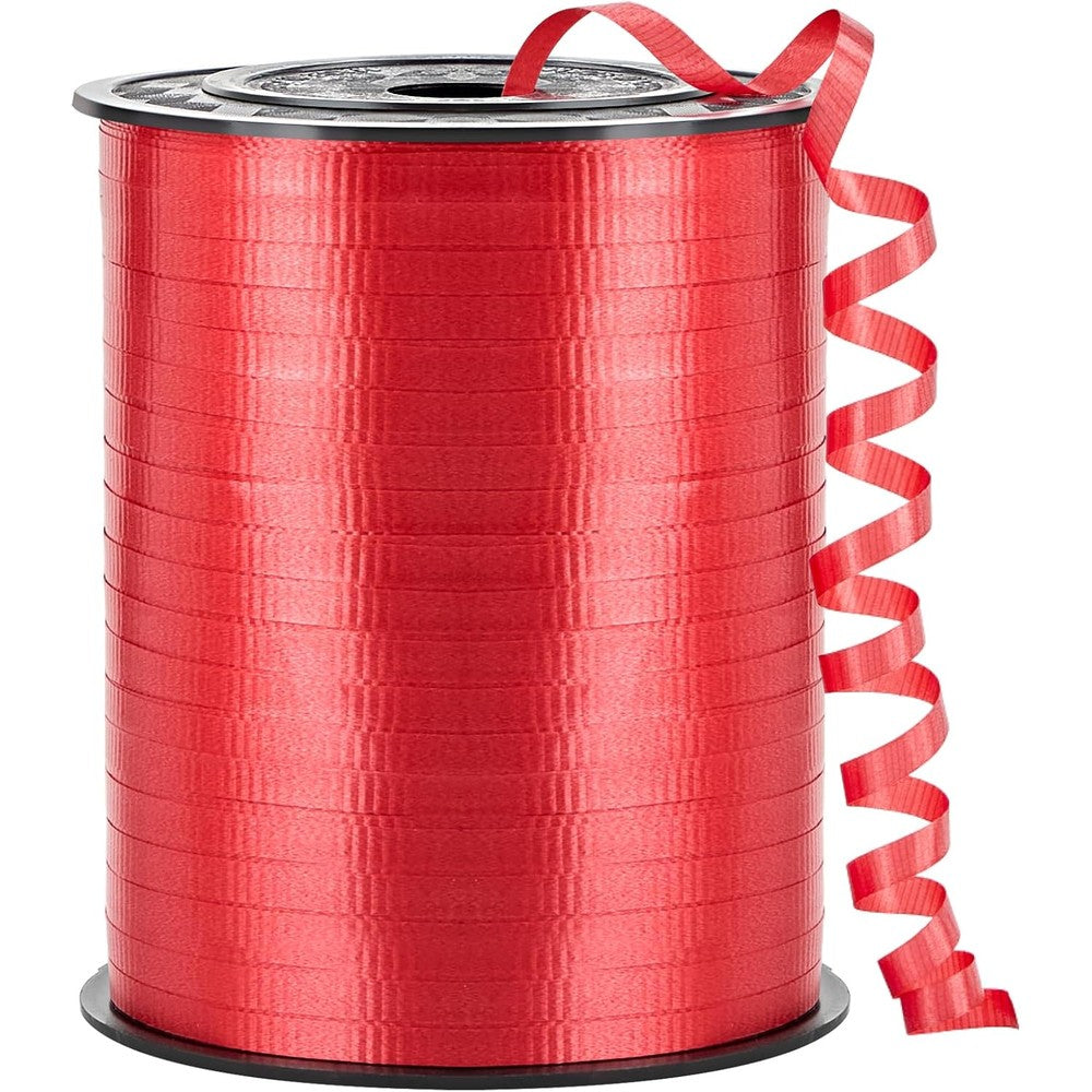 Cluewr 500 yards red crimped curling ribbon roll front view