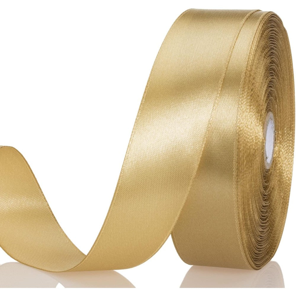 Yaseo champagne gold satin ribbon roll 50 yards front view