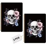 MQBMQB Gothic Skull Spiral Notebook front view showing detailed skull art and floral patterns.