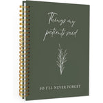 Wheatwin Nurse Notebook Journal front view showing sage green cover and patient quote text.