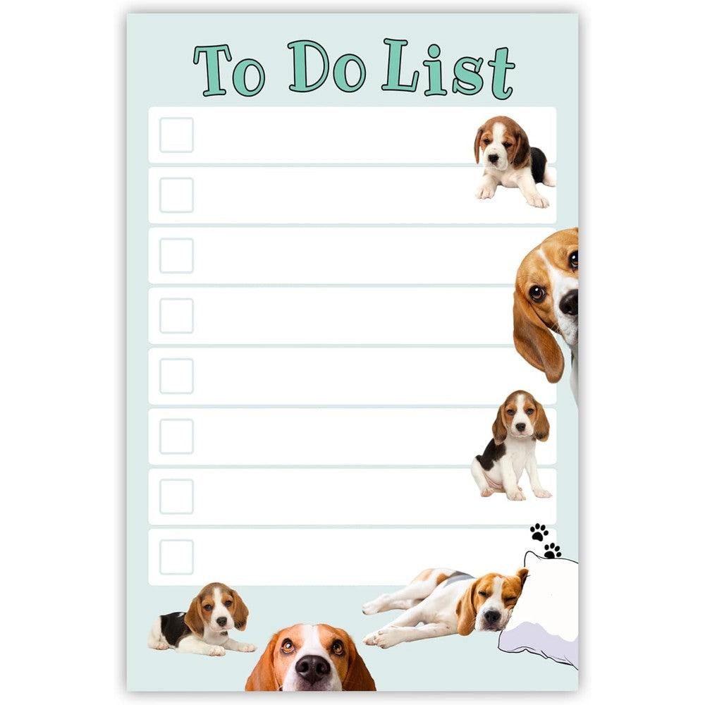 Daily Ritmo Beagle Sticky To Do List Notepad front view showing cute dog illustrations and checkboxes.