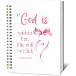 KIDEAR Christian Journal for Women front view showing the cute watercolor pink bow cover design.