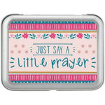 Karma Sentiment Note Taking Prayer Box front view featuring a colorful floral and striped tin design.