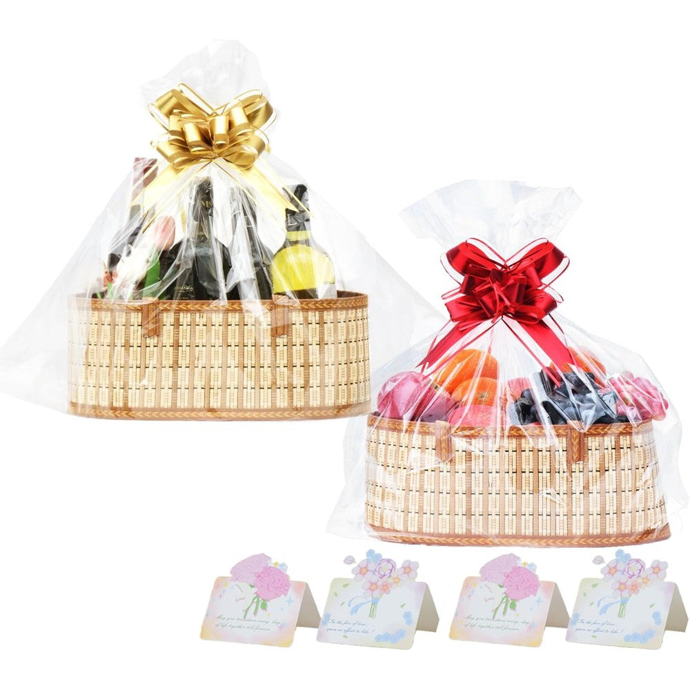 Orchidleaf OCMML foldable bamboo gift basket kit front view showcasing two large empty woven hampers with handles