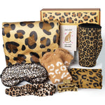 Ithmahco cheetah print gifts for women self care gift basket front view showcasing full collection inside the premium presentation box.