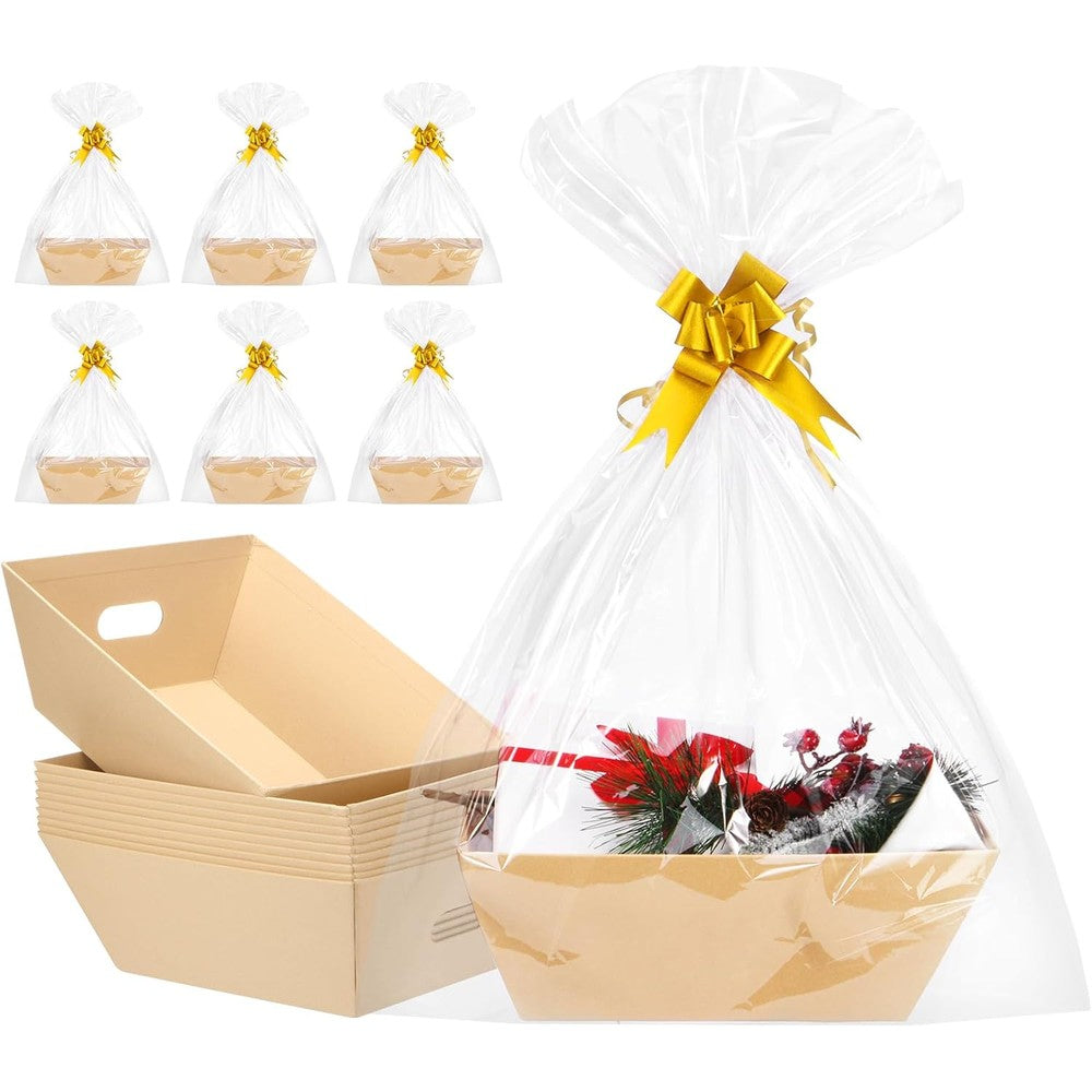 Aforoeoa empty gift baskets ten pack kit front view showcasing thick kraft paper trays.
