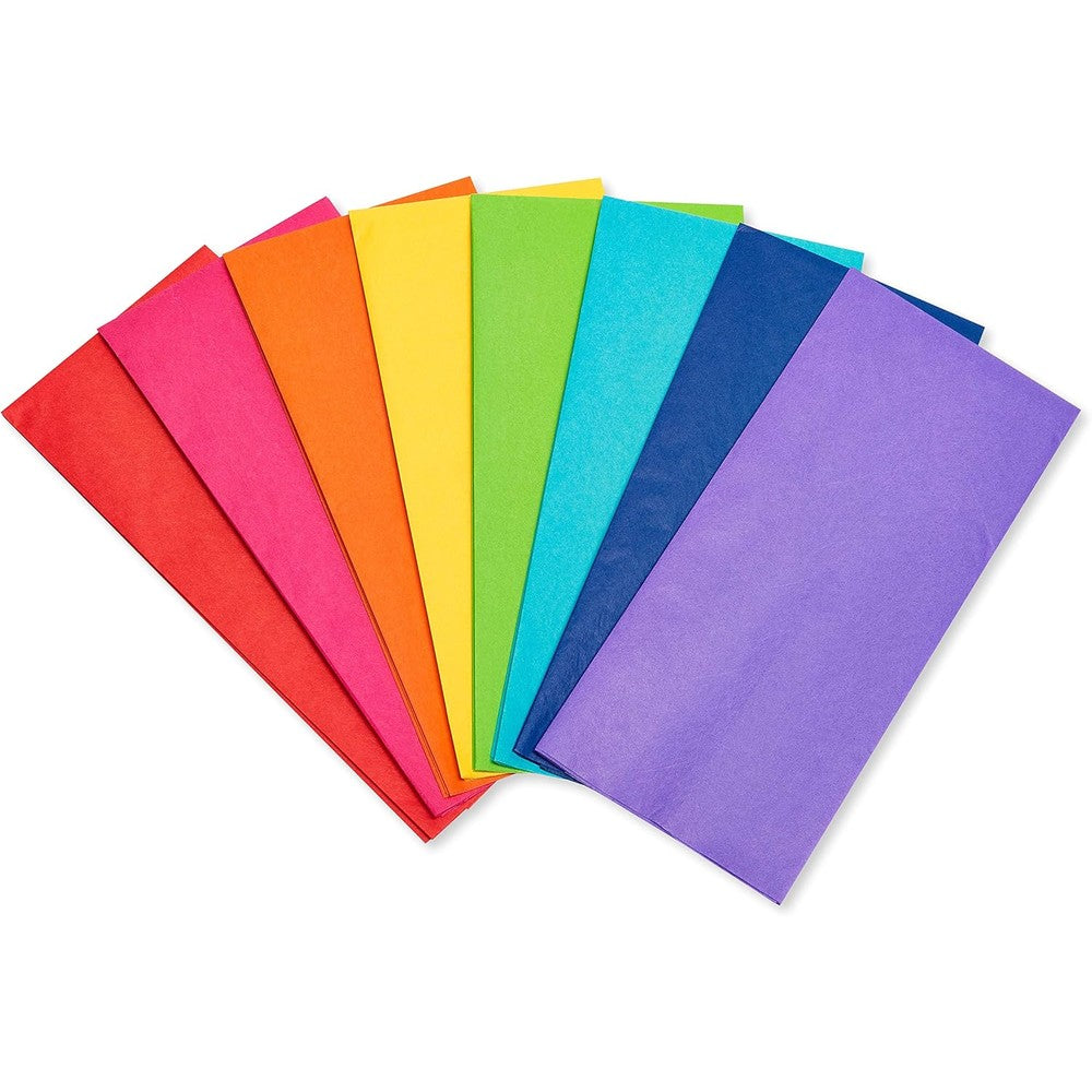 American Greetings Rainbow Tissue Paper front view of vibrant multi-colored gift wrap sheets.