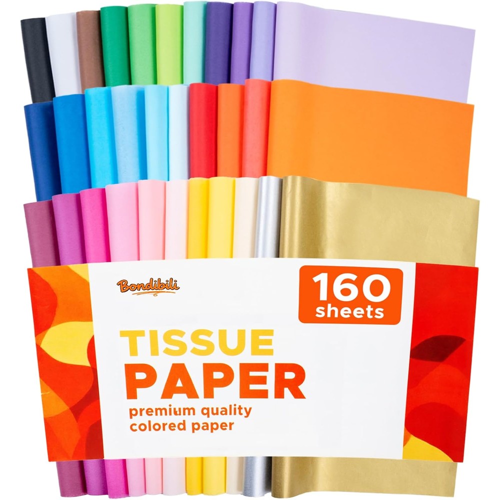 Bondibili colored tissue paper bulk front view showing 32 vibrant colors for gift wrapping.