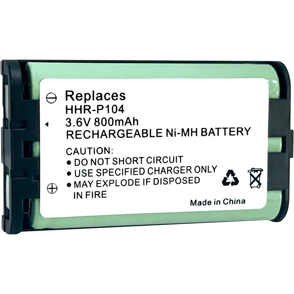 Santech Industries HHR-P104 rechargeable battery front view showing connection wires for Panasonic cordless phones