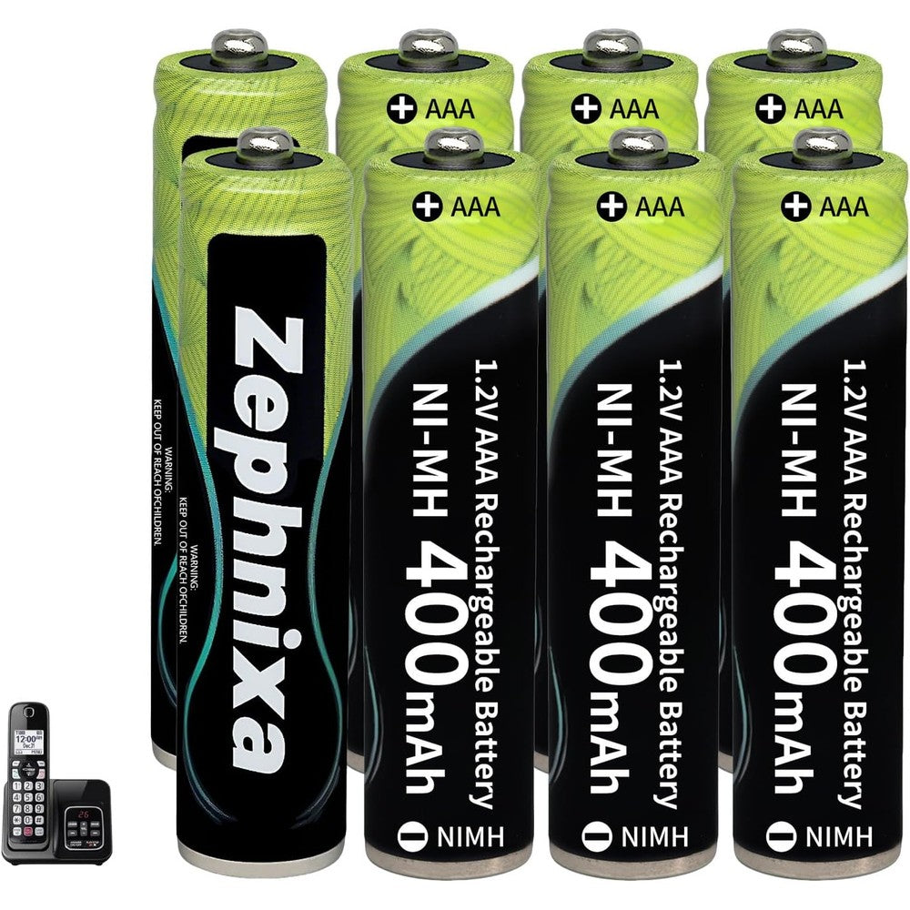 Zephnixa Ni-MH AAA rechargeable batteries eight pack front view showcasing standard capacity labels.