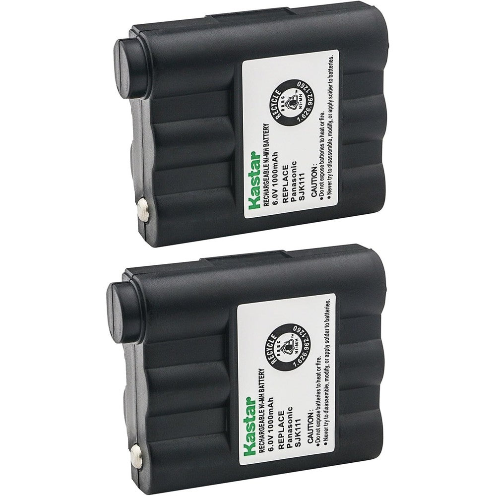 Kastar replacement battery two pack front view showing gold contact points for walkie talkie