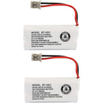 Uniden cordless handset rechargeable battery two pack front view showing technical specifications and wire connector.
